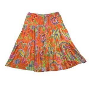 Lauren Ralph Lauren Womens LRL Orange Floral Print Skirt Size L 100% Cotton